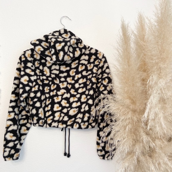 wild fable leopard crop sherpa hoodie sweatshirt small or large - Picture 16 of 16
